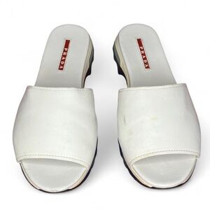 Prada Nappa Leather Open Toe Cutout Flat Slides Sandals Women’s Size 36.5 5.5